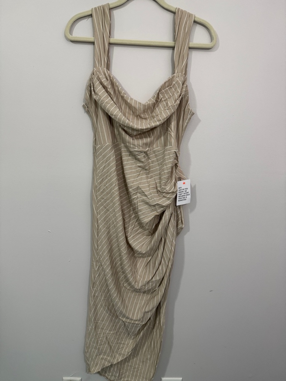 NWT ASOS Beige Striped Draped Asymmetrical Hem Midi Dress